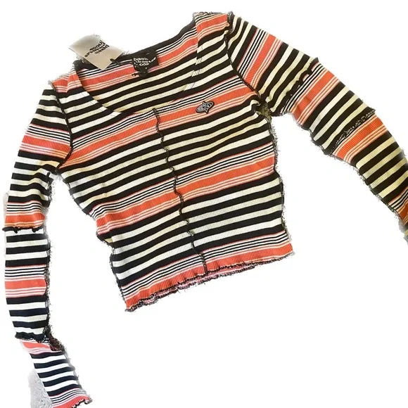 NWT New Striped Dolls Kill Stretch Thermal Lettuce Grunge Scoop neck Long Sleeve - Picture 4 of 8